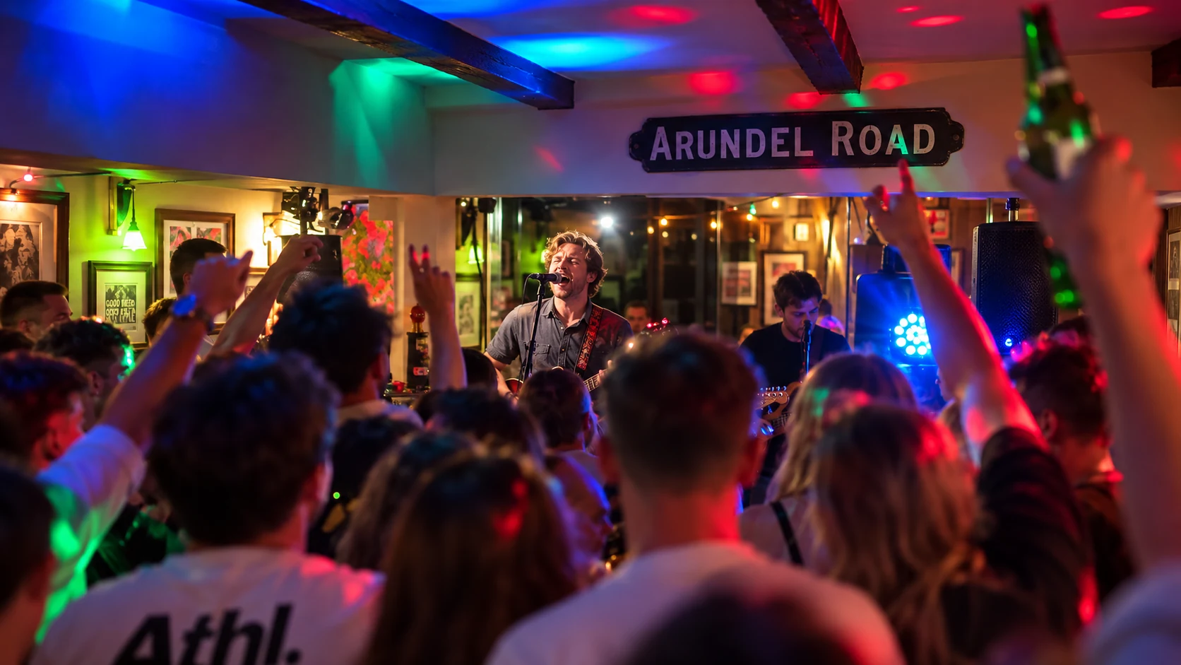 Guests watching a live band in the event space at The Kings Head Inn